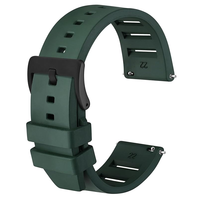 

[Anbeer] 22mm watch band quick release Fluororubber watch belt FKM rubber replacement band Also applies to smart watches green black buckle