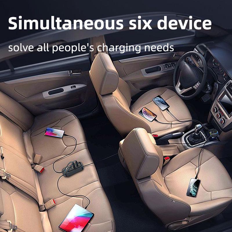Přeshraniční 66W Super Rychlá USB Nabíječka do Auta s Víceotvorovým Zacvakávacím Designem pro Zadní Sedadlo