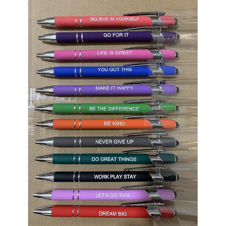 PASISIBICK 12 Pieces Motivational pirational Quotes Snarky Screen Touch Stylus Ballpoint Pens, Office Encouraging Scriptures, Black Ink (12