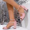Fashion New Ladies Shoes Hot Sale One-word Buckle Women's Sandals Solid Flock Open Toe High Heels Summer Dress Fish Mouth Sandals Women