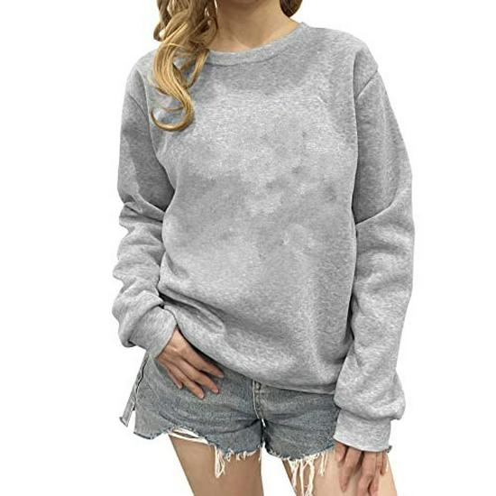 Damen 2026 Herbst/Winter Plus Samt Locker Rundhals Langarm Einfarbig Hoodie