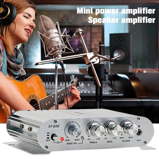ST-838 2.1 Channel Amplifier Aluminum Alloy HiFi Power Amplifier Bass And Treble Adjustment Stereo Audio Amplifier for Car Home Use