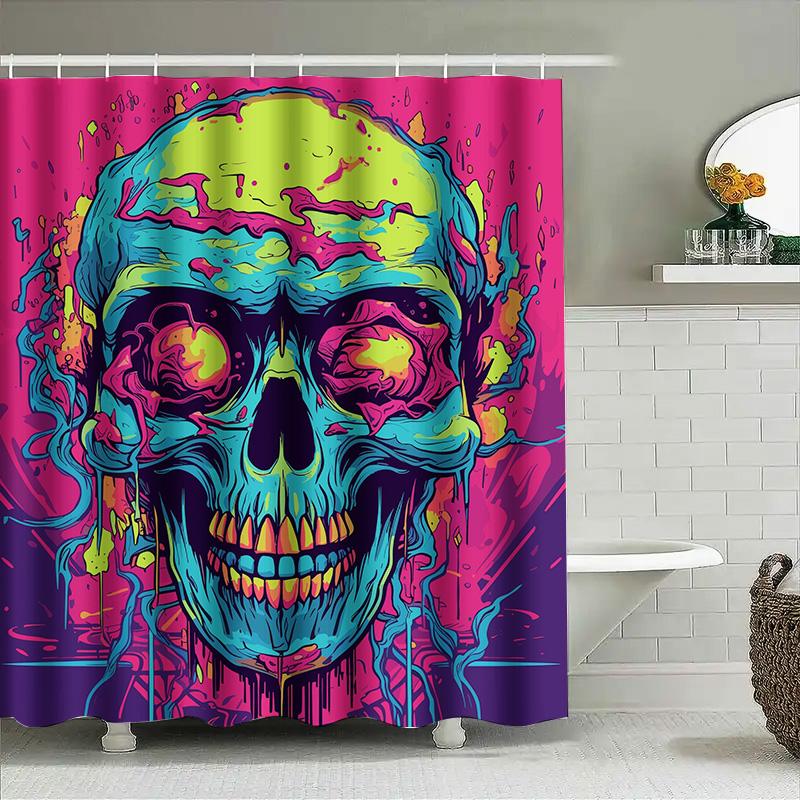

Tuniu Psychedelic Skull Shower Curtain Vibrant Art Bathroom Decor Cool Space Rave Backdrop W60H190(CM)-1 Pcs