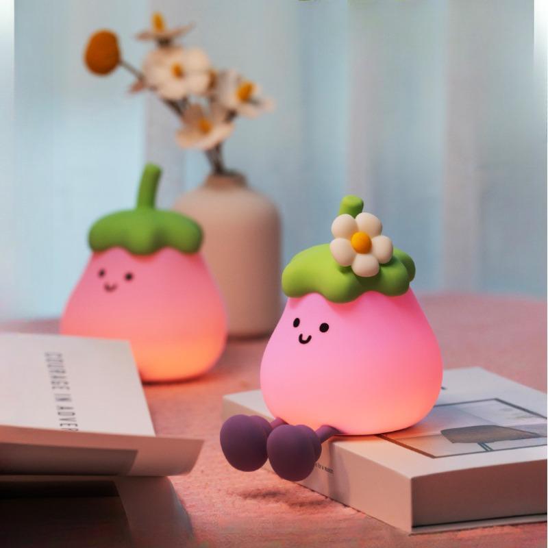 1Pc Cartoon Eggplant Night Light Bedroom Soft Light Eye Protection with Sleeping Atmosphere Silicone Light Three-speed Adjustment Delay Turn Off Light