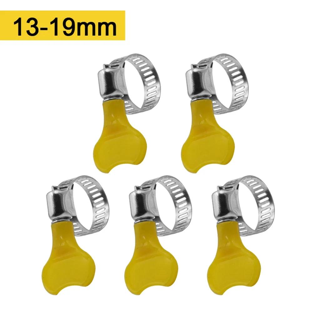 

5pcs 10-38mm Adjustable Yellow Plastic Handle Hand Wriggle Hose Clamps Pipe Clip Fuel Hose Clips Of Water Pipe Hardware 10-16mm