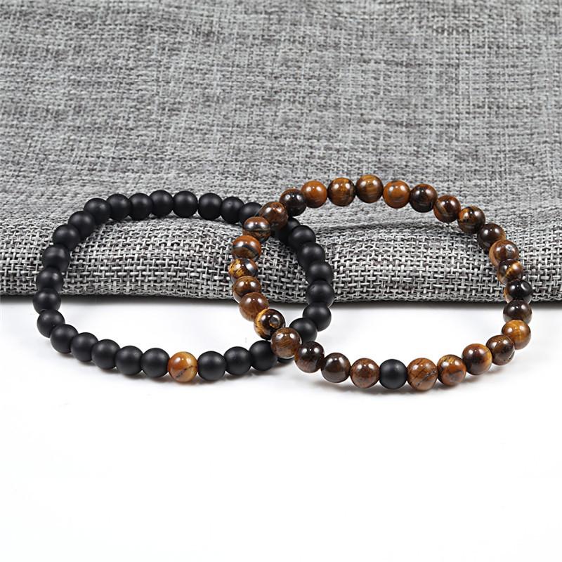Hot Sale 2pcs/Set Couples Beaded Bracelets Tiger Eye Black Lava Natural Stone Beaded Bracelets Malachite Energy Elastic Jewelry