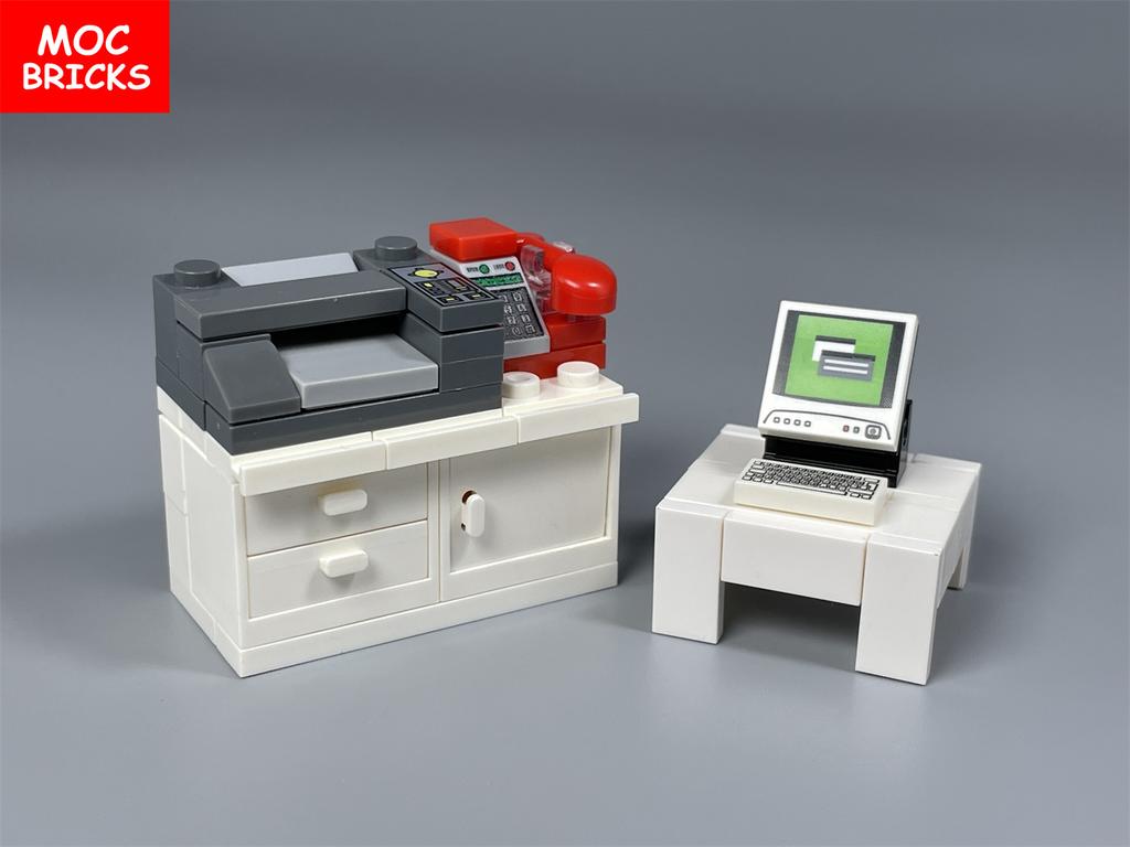MOC Bausteine Computer Drucker Festnetztelefon Büro Set Zusammengebaut Pädagogisches Bausteine Spielzeug Kinder Geschenke