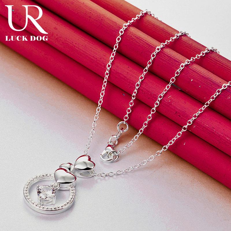 925 Sterling Silver Round Zircon Heart-shaped Pendant Necklace Fashionable Wedding Jewelry