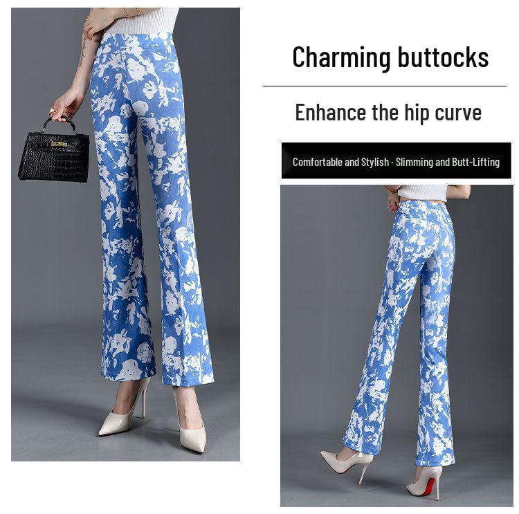 Denim Blue Stylish Micro-Flare Summer Pants - Plus Size Slim-Fit Versatile Casual Women's Trendy Long Pants