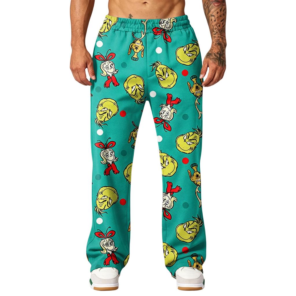 Herren Christmas Print Jogginghose Locker sitzende Jogginghose mit Taschen Sportliche Freizeit Hose