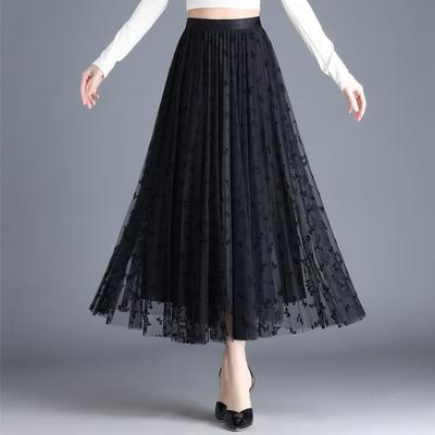 Skirt A-line Skirt High-end Drape Women's Mid-length Popular New Style Gauze Skirt Printed Pleated Skirt