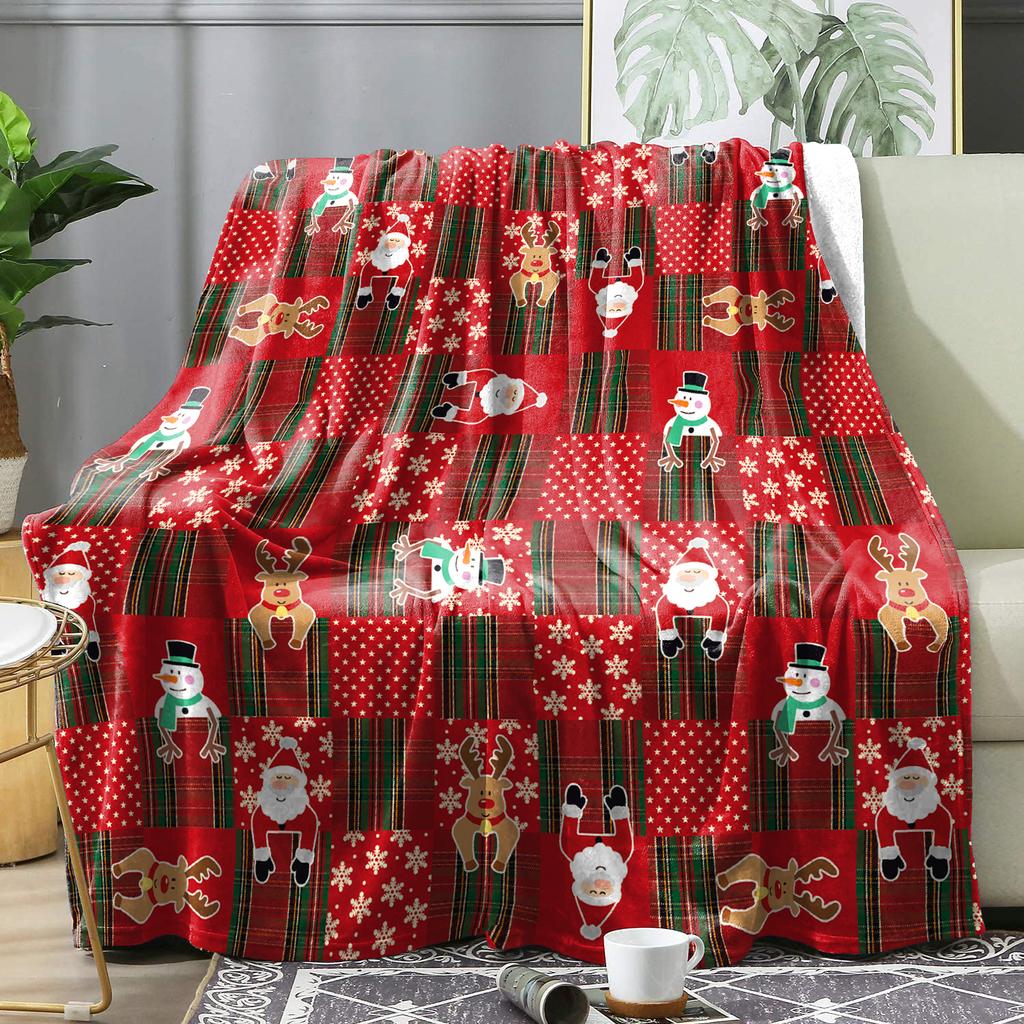 Green Christmas Winter Blanket Cover Christmas Tree Patchwork Pattern Decor Flannel Blankets Bed Bedspreads Cover Knee Blankets Pad