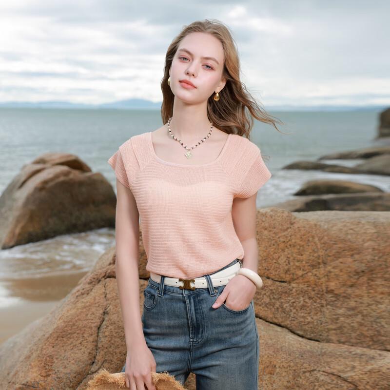 Sancai 2026 Summer U-Neck Flutter Sleeve Knit Top