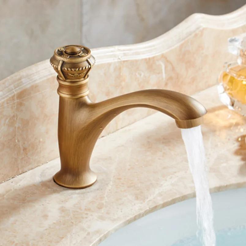 Antique brass single cold outdoor wash basin faucet anti-freezing cracking marble stone basin outdoor balcony courtyard