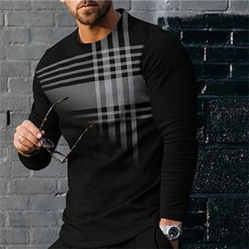Neues Tide Streak Muster Europäische Größe Langarm-T-Shirt Für Herren Lässiger Herbst Trend Top Rundhals-Tee