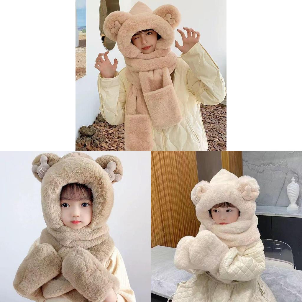 Bear Hat Kids Winter Plush Hat Scarf Set With Windproof Ear Protection For Warmth And Style