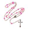 QX2E Blumenperlen Halskette Kreuze Anhänger Rosenkranz Halsketten Christlicher Langer Ketten Schmuck für Gebet Taufen Taufe