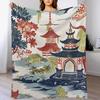 GUOYU Decke Überwurfdecke Chinoiserie Anthrazit Koralle Pagode Flanell Fleece Überwurfdecke Japanischer Asiatischer Stil Decke Pagode und Blume