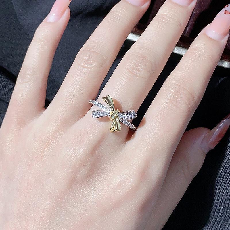 Full Diamond Bow Ring Female Tide Personality Temperament High Sense Versatile Index Finger Ring