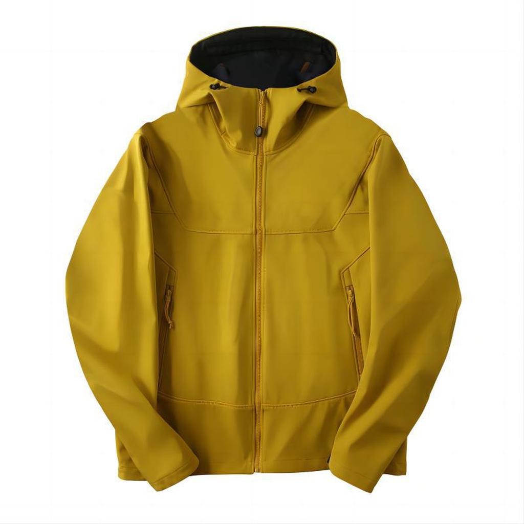 Men's Outdoor Leisure Hooded Sports Waterproof Charge Stone Plus Fleece Windproof Hooded Coat