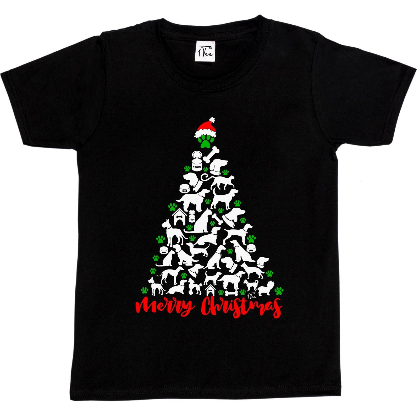1Tee Kids Girls Dog Tree Christmas Tree Made of Dogs T-Shirt XXXL