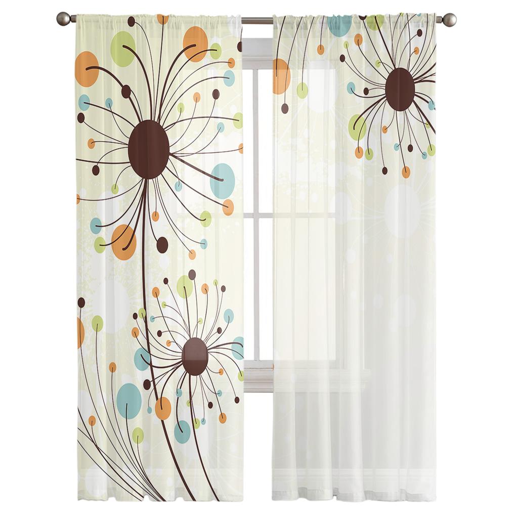 Abstract Dandelion Flowers Sheer Curtains For Girl Kids Bedroom Kitchen Window Drapes Curtain Home Decoration