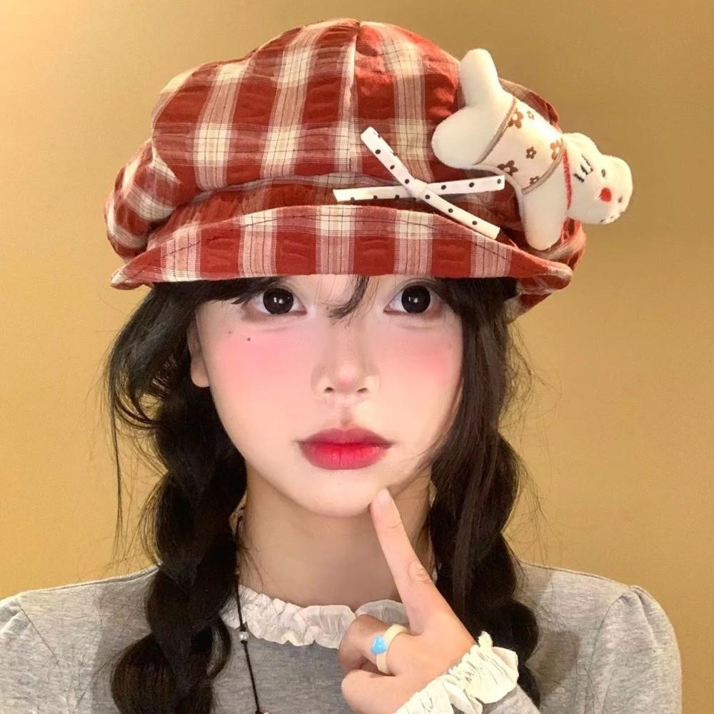 Cute Face Slimming Plaid Beret Hat Sun Protection Thin Design Octagonal Cap Y2K Newsboy Hat Women's Fashion