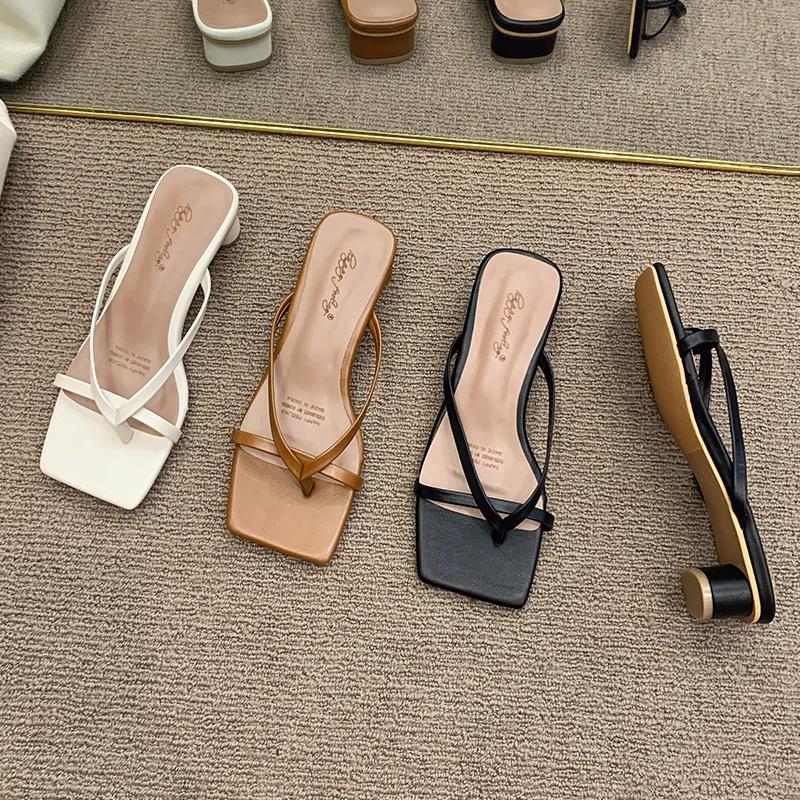 Tacchi Alti Comodi Nuove Ciabatte Estive in Pelle Solida Scarpe da Donna Scarpe da Donna Moda Donna Mules Cool Scivoli Infradito