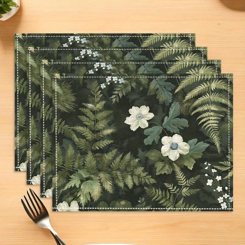 4 Pcs Placemat Table Mat Farmhouse Wind Non-slip Linen Placemats Floral Print Family Party Decoration Machine Washable
