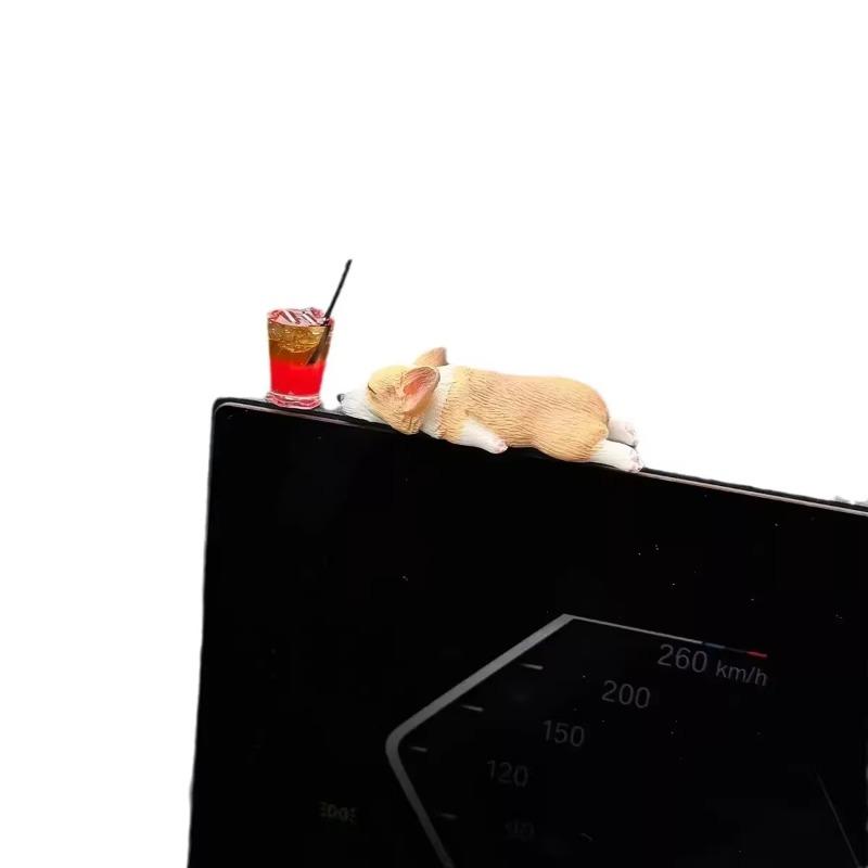 Creative Mini Sleeping Corgi Car Ornament Center Console Decoration Simulation Cute Resin Animal Doll Car Interior  Adorns