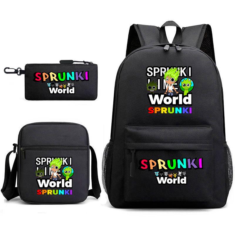 New rhythm box game merchandise primary school bag sprunki cartoon starry sky backpack 3-piece set D