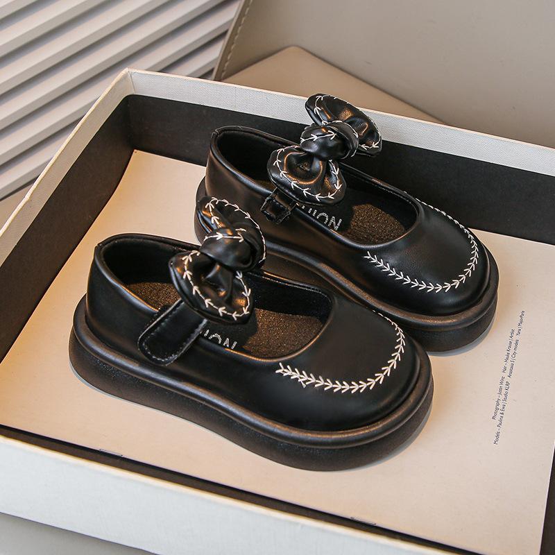Girls' Leather Shoes 2025 Autumn New Bow Children's Princess Shoes Girls Performance Shoes Soft Sole Girl Baby Shoes