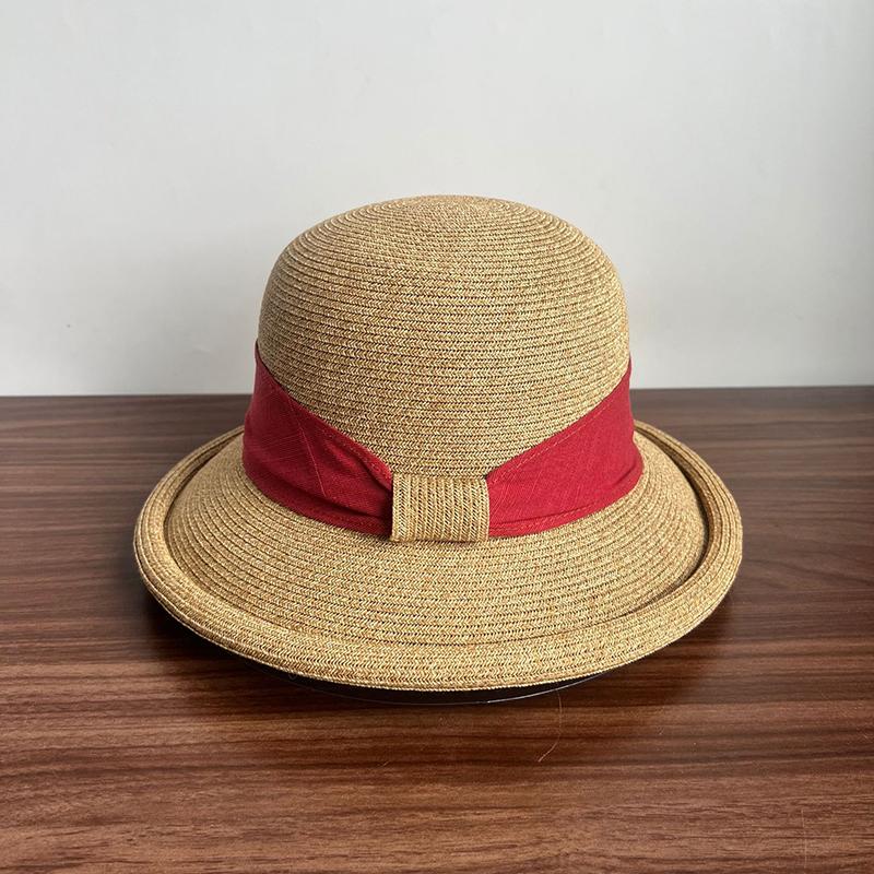 New Trendy Elegant Rolled Brim Raffia Hat With Satin Band Casual Beach Sun Hat Women Summer Vacation Boho Wedding Outdoor Caps