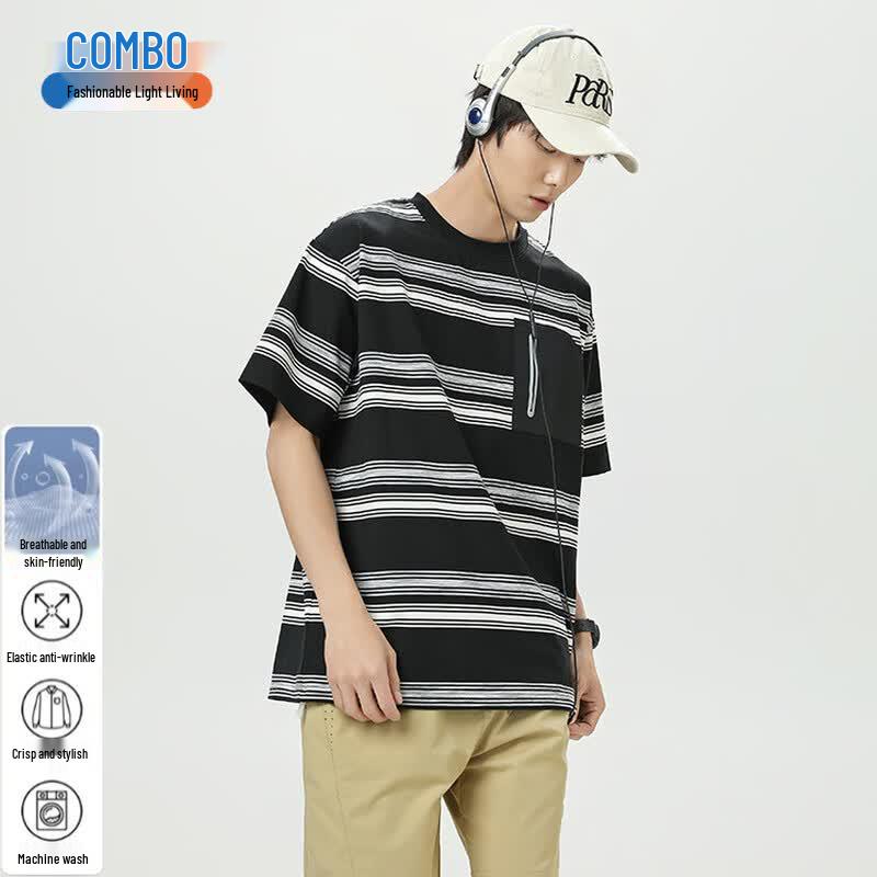 Мужская полосатая футболка Cool Comfort L матовый черный