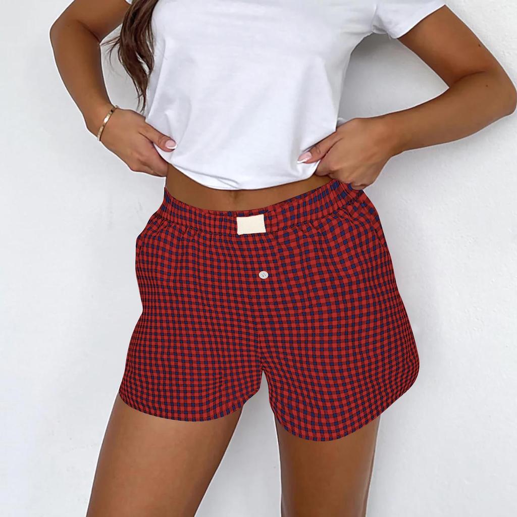 2024 Women's Casual High Waist Plaid Shorts – Comfortable, Loose, Wide-Leg Retro Style