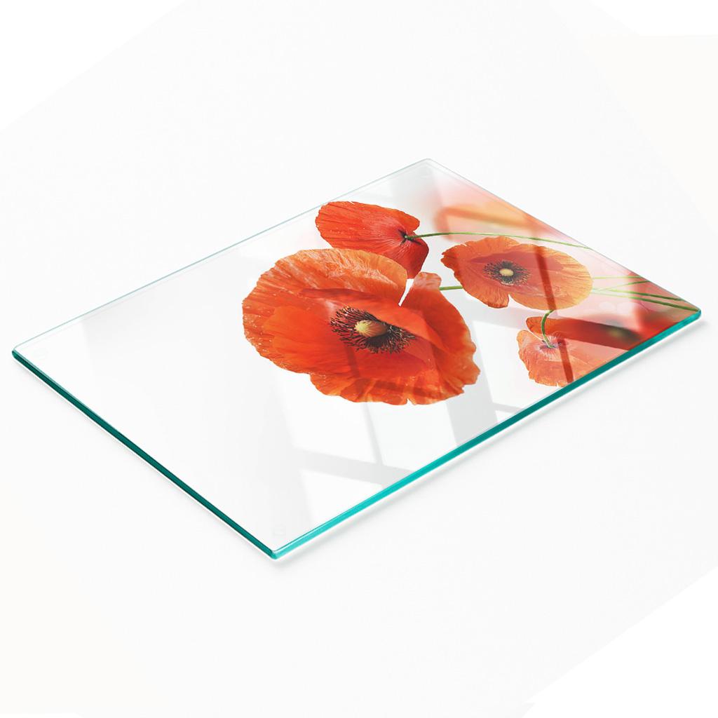 Durable and Stylish Tempered Glass Kitchen Board with a Poppy Pattern 80x52 cm