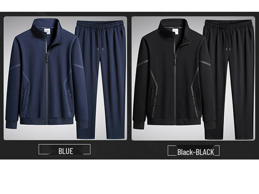 Men's Plus Size Loose Fit Two-Piece Tracksuit with Stand Collar for Autumn/Spring