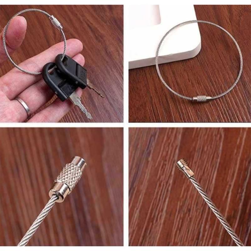 10 Pcs Stainless Steel Wire Keychains Luggage Label Loop Cables Key Rings Loop