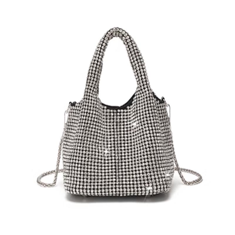 Women's 2025 Fashion Diamond-Studded Chain Evening Bag - Handheld, Shoulder, and Crossbody Bucket Style