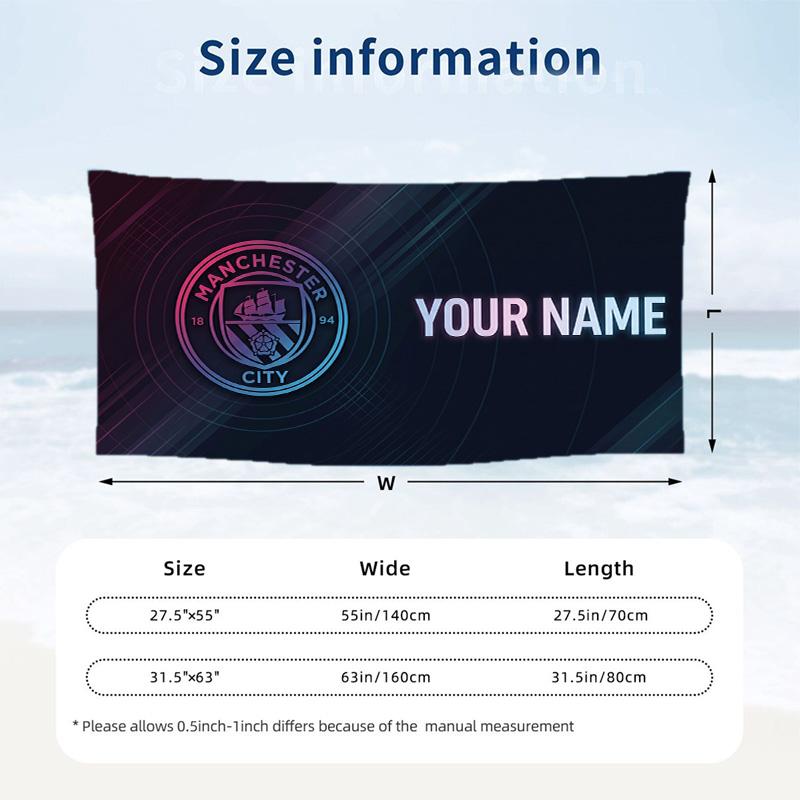 Custom Text Beach Towel, Soft Absorbent Swimming Multi-use TowelManchester City