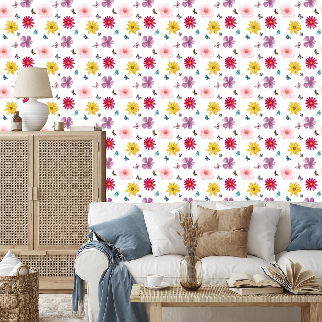 Wallpaper Flowers White and Powder Pink for the Living Room and Bedroom 50x1000