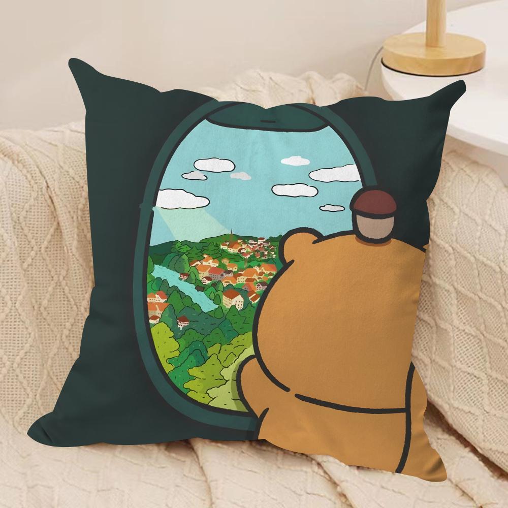 Cute Bear Cushion Cover Soft Plush Fabric DoubleSided Printed Sofa Cushion Cover for All Seasons Home Decor Gift