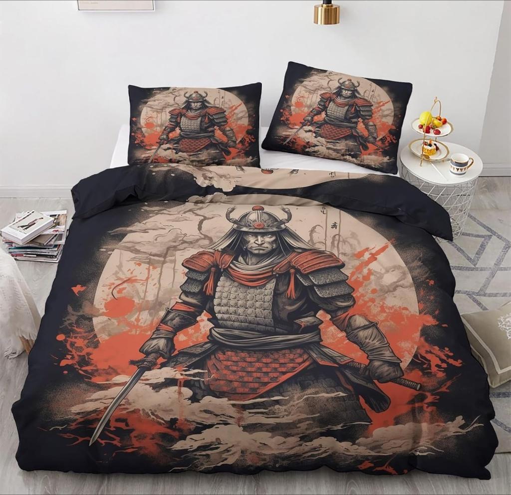 Samurai Bed Linen,Microfibre Bedding Sets, Children's Bed Linen with Zip Room Decor  Duvet Cover  for Teenagers  adult 3-Piece