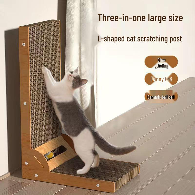 L-Shaped Wear-Resistant Cat Scratching Board with Corrugated Cardboard - No Shedding