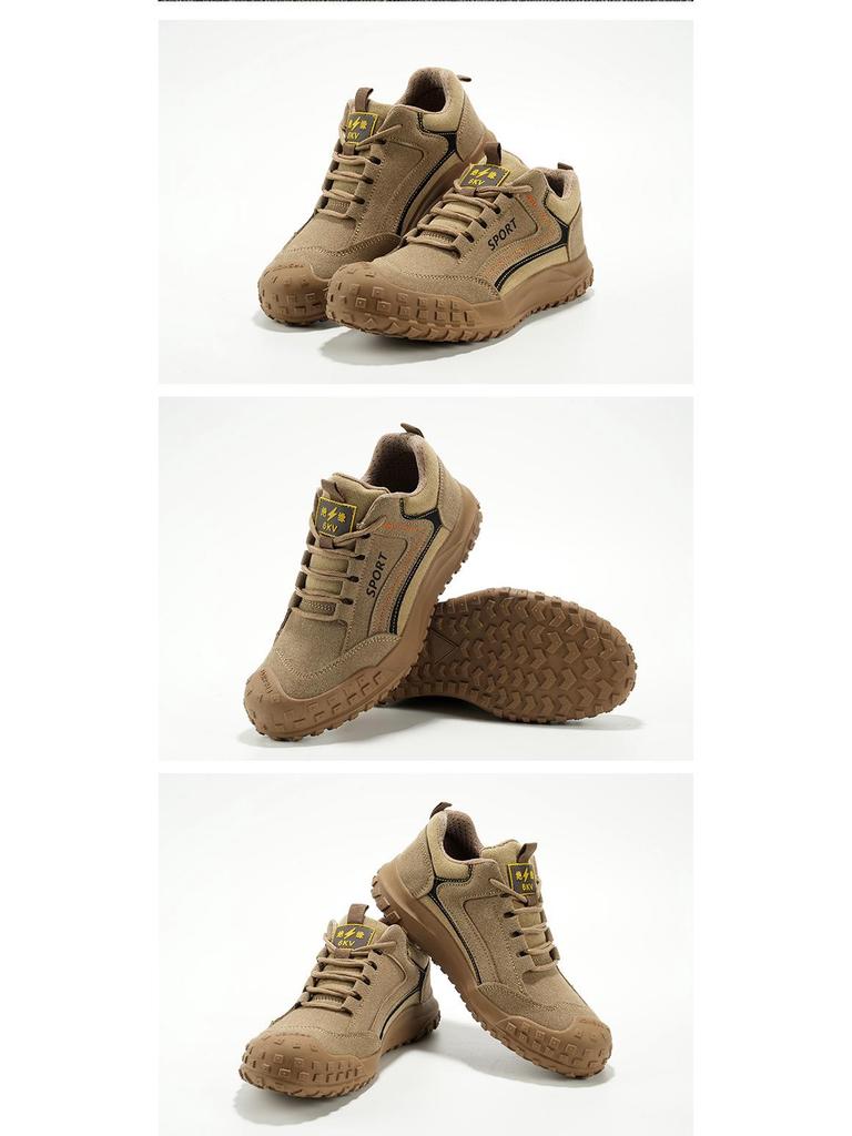 Sapatos de Trabalho Protetores Masculinos em Couro Bovino - Anti-Esmagamento, Anti-Perfuração, Respiráveis, Isolados, Leves, Sola de Borracha Antiderrapante, Amigáveis para Eletricistas.