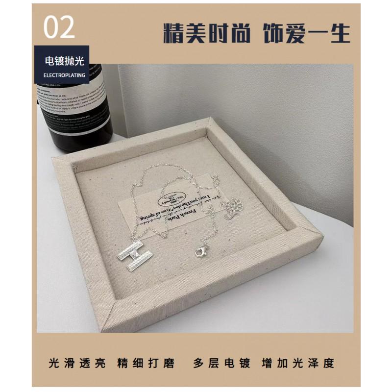 S990 Letter H Pendant Necklace Women Double-Sided Light Luxury Versatile Clavicle Chain