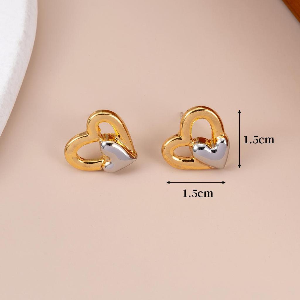 European & American Style Double-Layer Color Heart Stud Earrings - Versatile Fashion Jewelry for Women