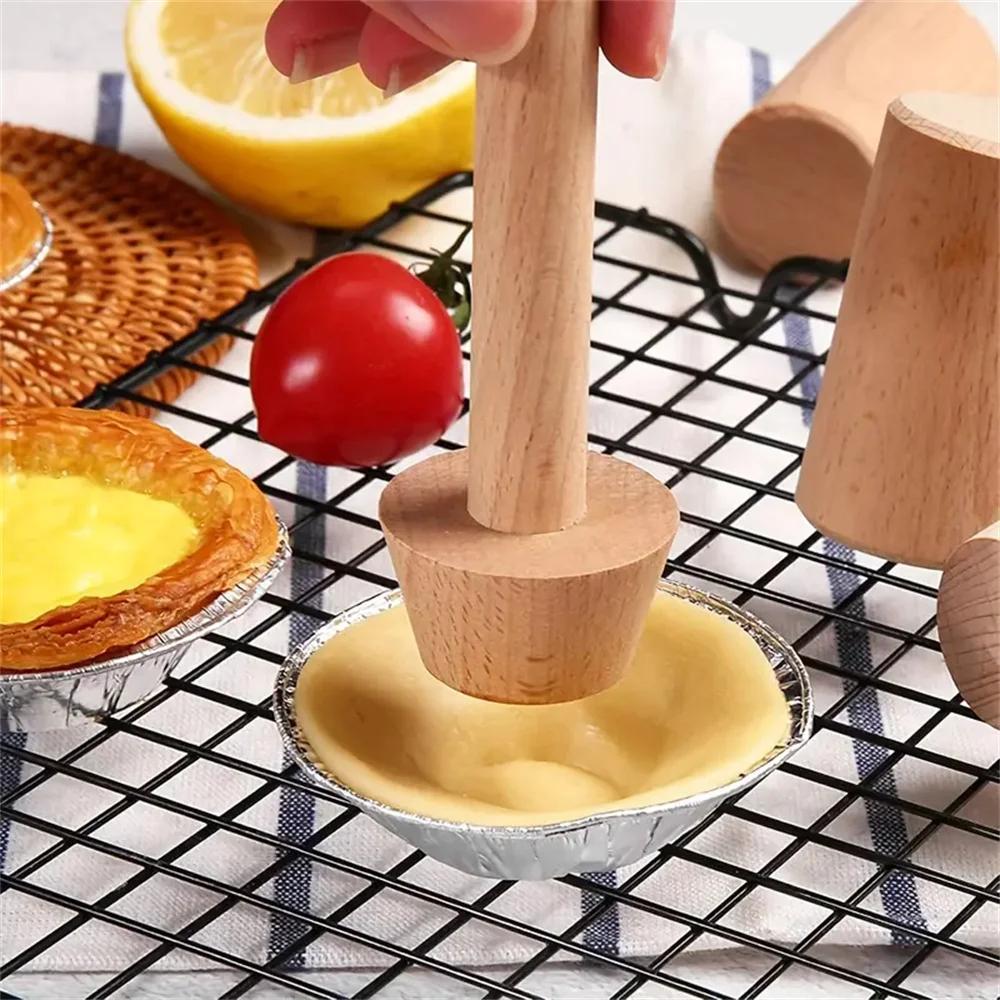 Premium Wooden Egg Tart Mold Double Side Tart Tamper Pastry Shaped Pusher For Baking Eggtart Pies Cake Kitchen Gadgets Tools