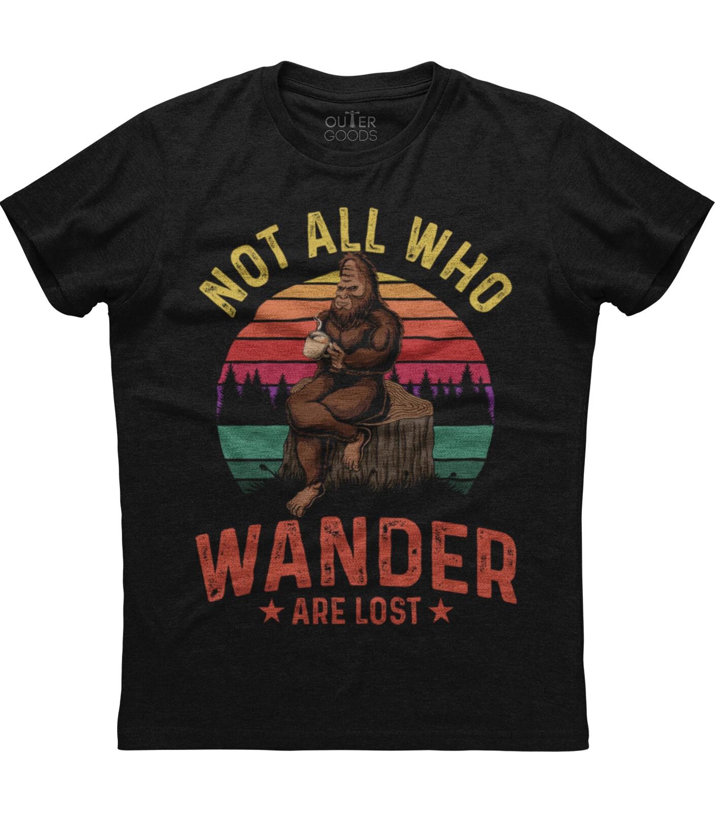 Not All Who Wander Are Lost Bigfoot Mens Short Sleeve New Cotton Black T-shirt XL