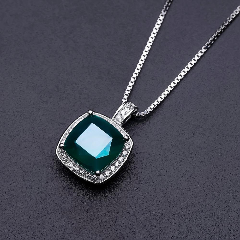 Supply Light Luxury Green Agate Pendant, High-End 925 Sterling Silver Inlaid Natural Gemstone Necklace Pendant.